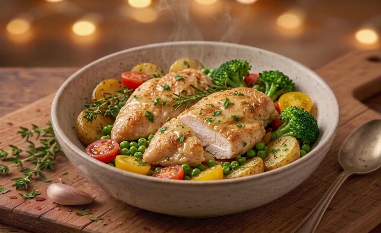 Petto di pollo alla mugnaia con verdure