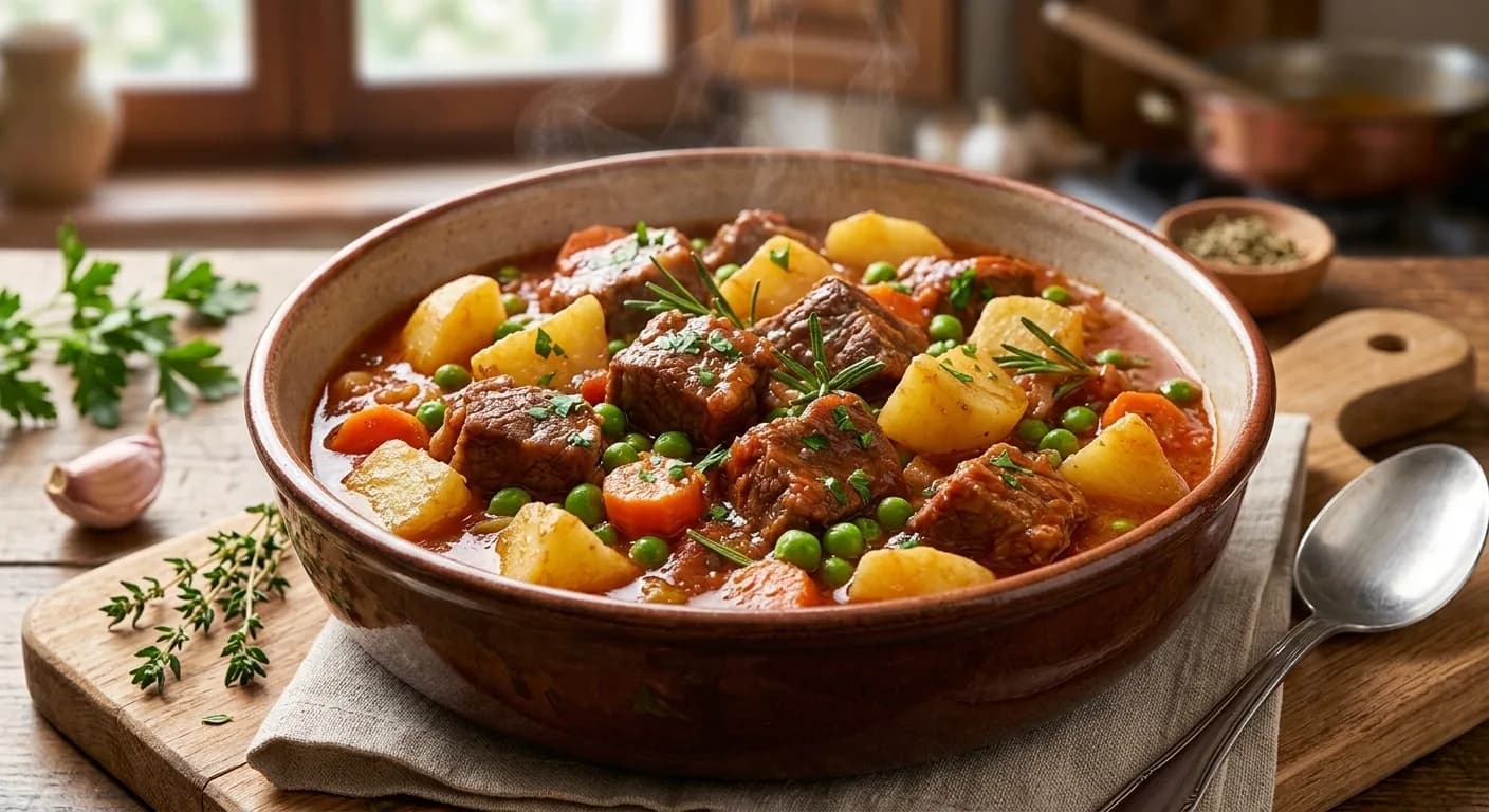 Spezzatino con piselli e patate