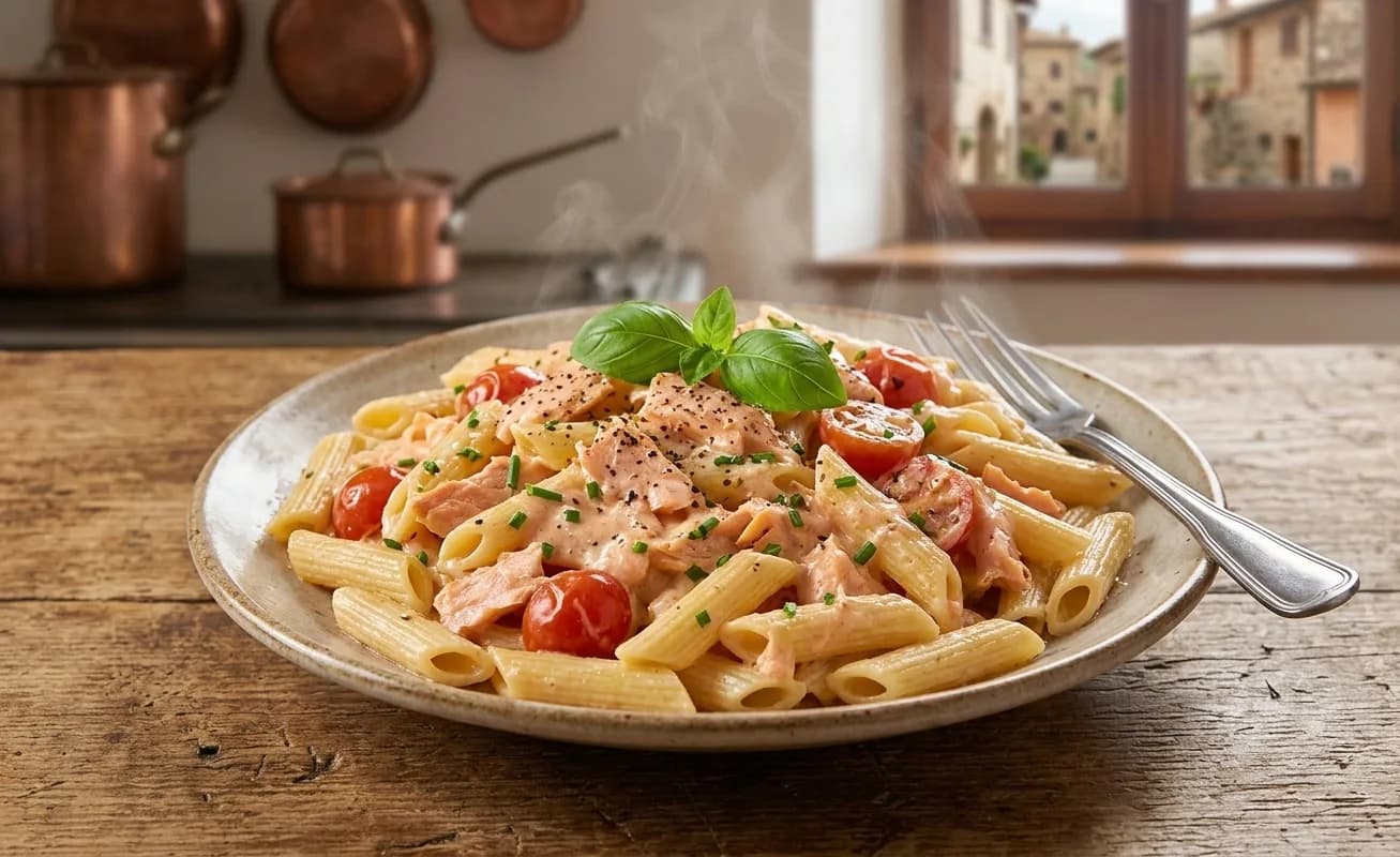 Mezze penne al salmone